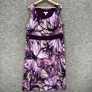 Dressbarn Dress Women 18 Plus Purple Floral Shift Midi Sleeveless Lined Casual